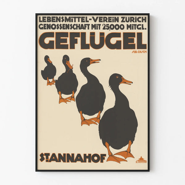 Vintage poster for wall decoration Geflügel Stannahof Zurich