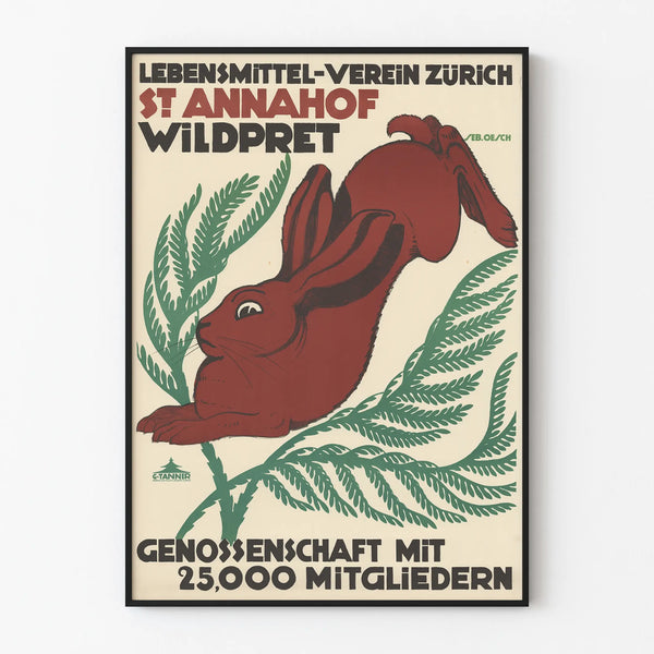 Vintage poster wall decoration rabbit and nature