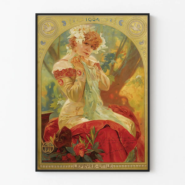 Vintage Lefèvre-Utile wall decoration poster from 1904 featuring Sarah Bernhardt