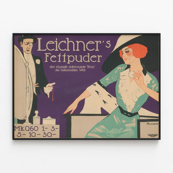 Vintage Poster Leichner’s Fettpuder - Elegant Retro Wall Decoration — framed artwork on a wall