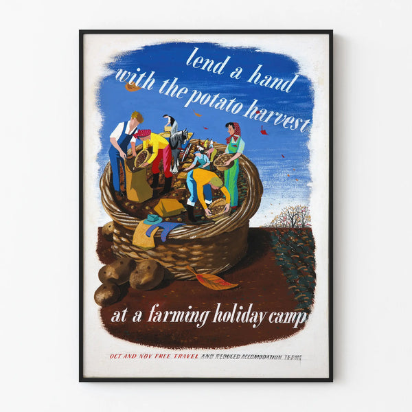 Vintage poster of farm potato harvest