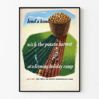 Vintage poster of the potato harvest at the farm camp