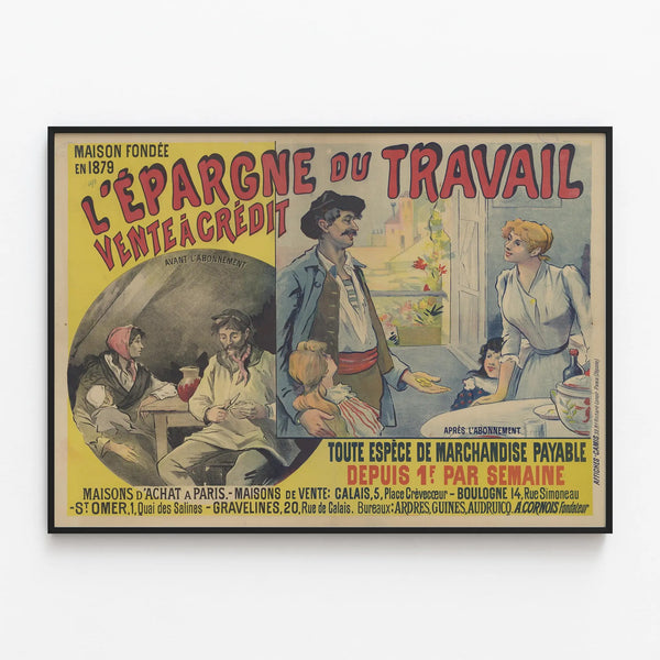 Vintage Poster Savings from Work Credit Sale Wall Decoration — framed artwork on a wall