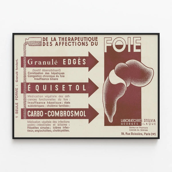 Vintage Poster of Liver Therapeutic Medicines — framed artwork on a wall