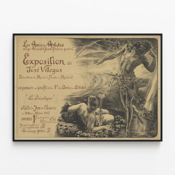 Vintage poster for the José Villegas exhibition at the Prado Museum — framed artwork on a wall