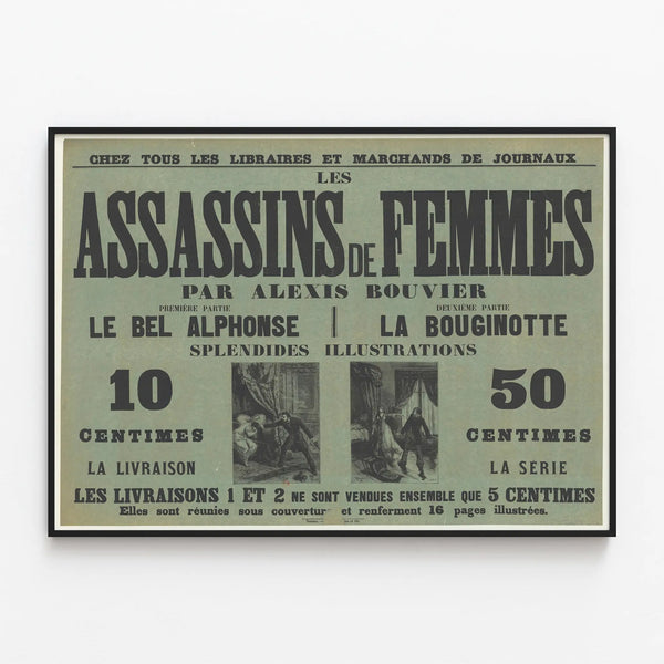 Vintage Poster The Female Assassins by Alexis Bouvier — framed artwork on a wall