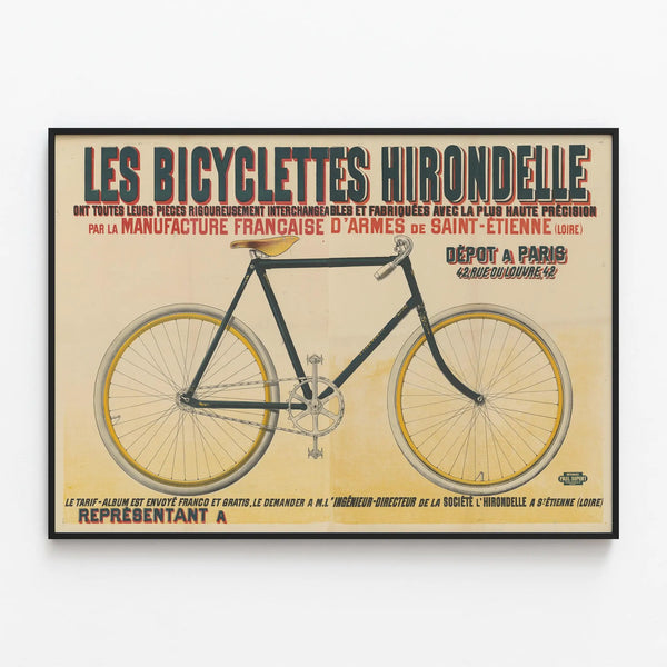 Vintage poster Les Bicyclettes Hirondelle - Retro wall decoration — framed artwork on a wall