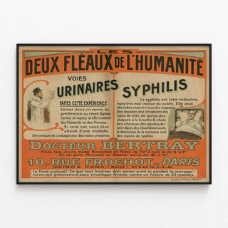 Vintage Poster The Two Scourges of Humanity - Syphilis and Urinary Tracts — framed artwork on a wall