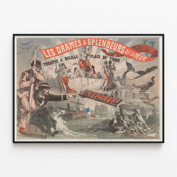 Vintage Poster: The Dramas and Splendors of the Sea at the Delille Theater — framed artwork on a wall