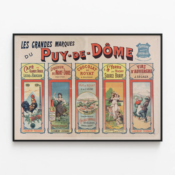 Vintage Poster of the Major Brands of Puy-de-Dôme — framed artwork on a wall