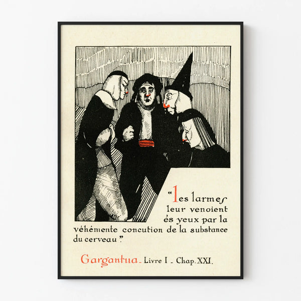 Illustrated Poster Gargantua Chapter XXI - Literary Quote in Black and Red