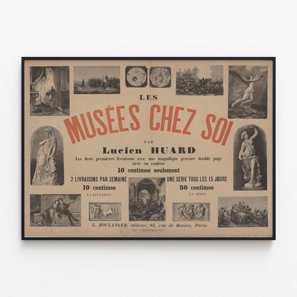 Vintage wall decoration poster Les Musées Chez Soi by Lucien Huard — framed artwork on a wall