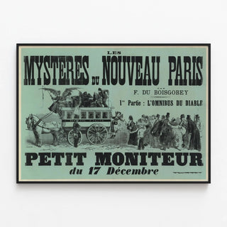 Vintage poster Les Mystères du Nouveau Paris by F. du Boisgobey — framed artwork on a wall