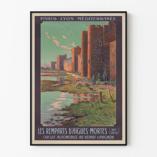 Vintage Poster of the Aigues-Mortes Ramparts from the 13th Century Wall Decoration