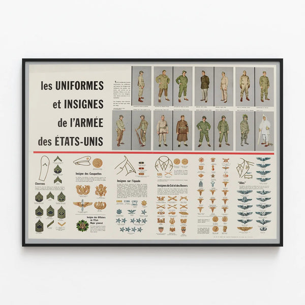 Wall Decoration Poster - Uniforms and Insignia of the United States Army — framed artwork on a wall