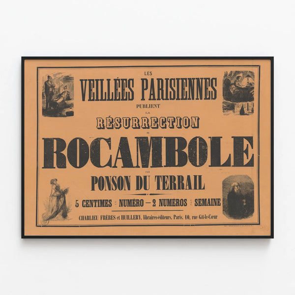 Vintage poster Les Veillées Parisiennes - Resurrection of Rocambole — framed artwork on a wall
