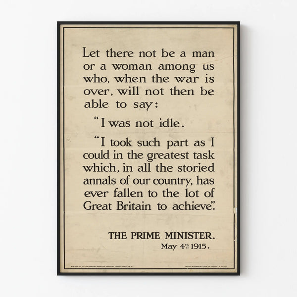 Historical Citation Wall Poster of 1915 - Let There Not Be a Man or a Woman