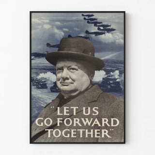 Vintage military propaganda poster 'Let Us Go Forward Together' featuring a portrait of a man in a hat