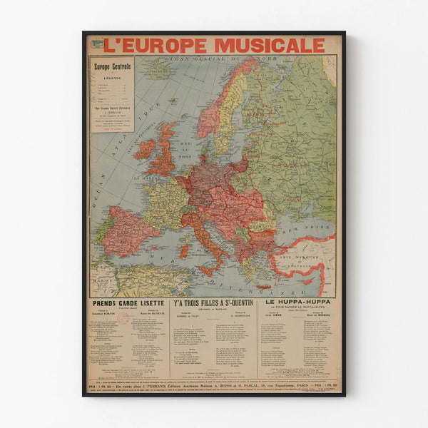 Vintage poster L'Europe Musicale - Decorative map of Central Europe