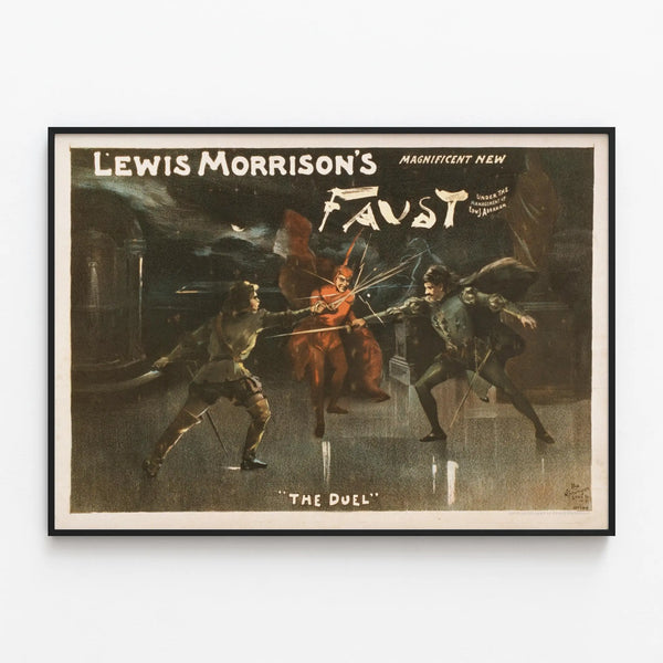 Vintage Poster Faust - The Duel by Lewis Morrison — framed artwork on a wall