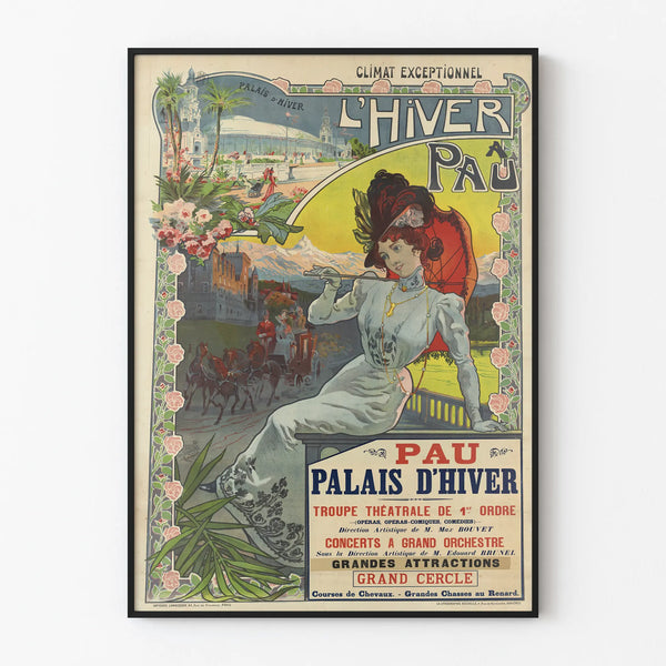Vintage poster Winter in Pau - Winter Palace and shows