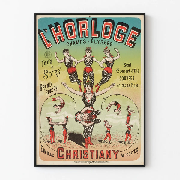Vintage poster L'Horloge Champs-Élysées Family Christiany Acrobats