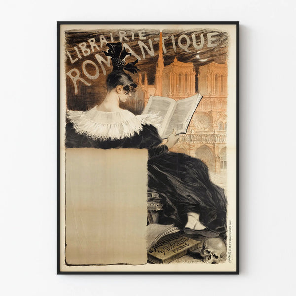 Vintage poster of Romantic Bookstore for wall decoration
