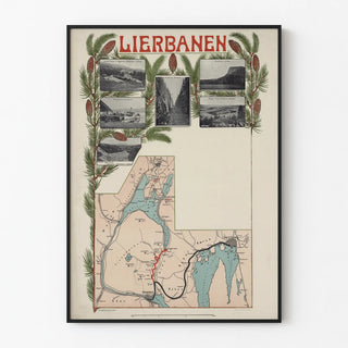 Vintage poster of Lierbanen with map and panoramic photos