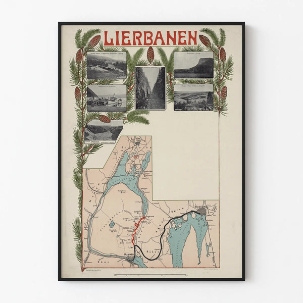 Vintage poster of Lierbanen with map and panoramic photos