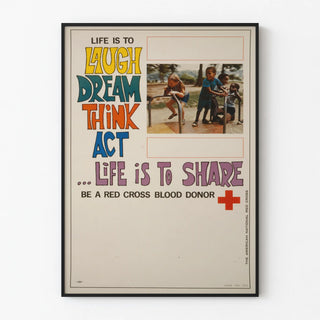 Vintage Poster Life is to Laugh for Blood Donation Red Cross