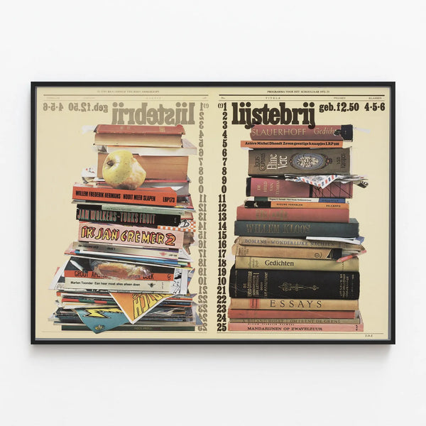 Vintage Poster of Stacked Books Wall Decoration Artem Legrand — framed artwork on a wall