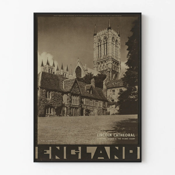 Vintage Poster of Lincoln Cathedral and Vicars Court in England