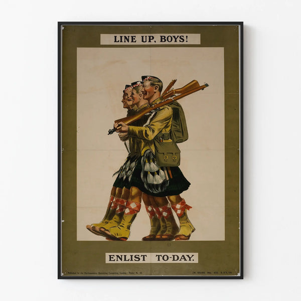 Vintage military poster Line Up Boys in kilt