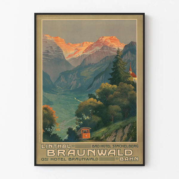 Vintage Poster Linthal Braunwald Railway - Swiss Mountain Wall Decoration