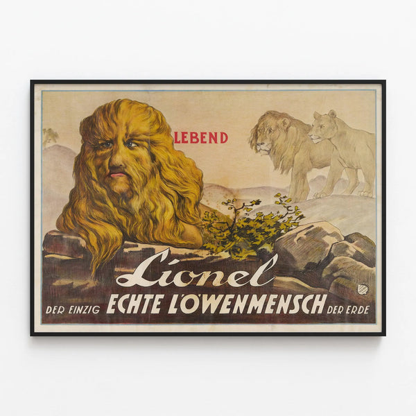 Vintage Lionel poster, the true lion-man — framed artwork on a wall