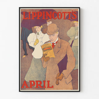 Vintage poster for Lippincott's April lecture under umbrella