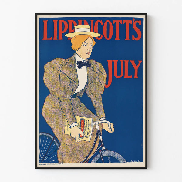 Vintage Poster Lippincott’s July 1896 Woman on Bicycle
