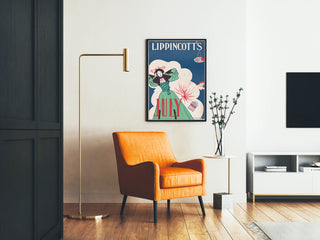 Vintage Poster Lippincott's July with Woman and Fireworks