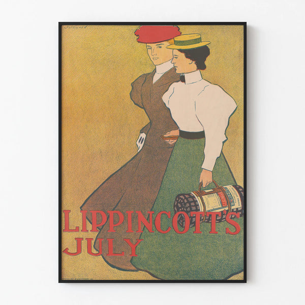 Vintage poster Lippincott's July with two elegant women