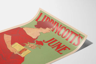 Vintage Poster Lippincott's June with Woman in Red Dress