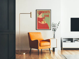 Vintage Poster Lippincott's June with Woman in Red Dress