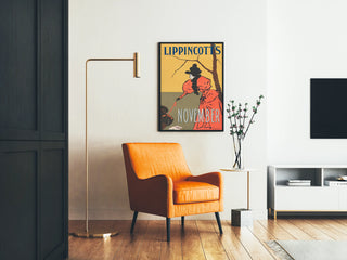 Vintage poster Lippincott's November with an elegant woman in a red coat
