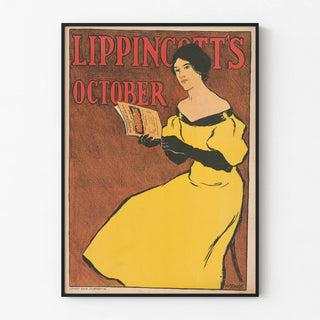 Vintage poster Lippincott's October with woman in yellow dress