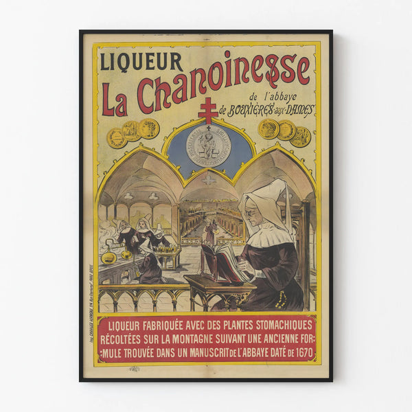 Vintage poster of La Chanoinesse liqueur, Abbey of Bouxières-aux-Dames