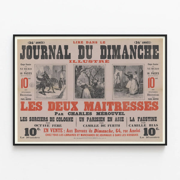 Vintage Poster of Sunday Illustrated Journal: The Two Mistresses by Charles Mérouvel — framed artwork on a wall