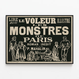 Vintage Poster The Monsters of Paris - Read in The Illustrated Thief — framed artwork on a wall