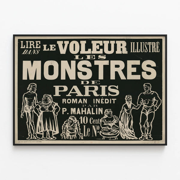 Vintage Poster The Monsters of Paris - Read in The Illustrated Thief — framed artwork on a wall