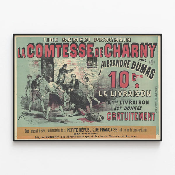 Vintage Poster The Countess of Charny by Alexandre Dumas — framed artwork on a wall