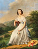 an elegant lady with a Florentine hat in a landscape - Lise Bruyère — artwork view