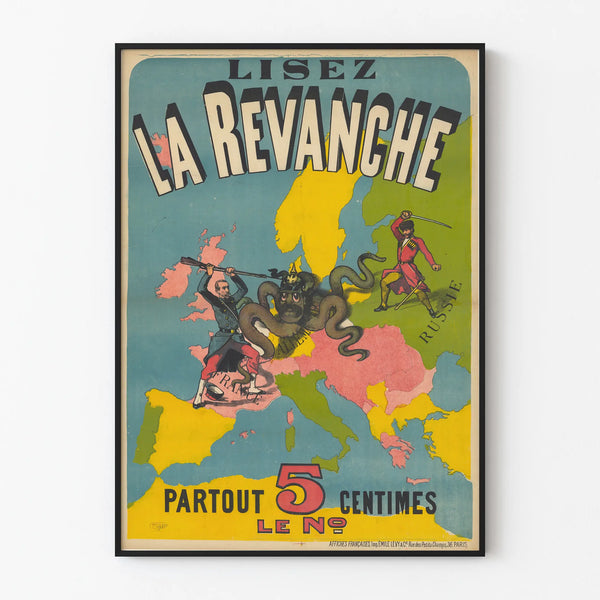Vintage Poster The Revenge - Map of Europe and Military Caricature